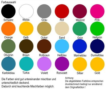 Color table for Senjo-Color Basic Bodypainting colors