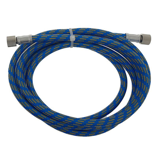 Blue airbrush hose with textile coating and 2x 1/8" female thread connection