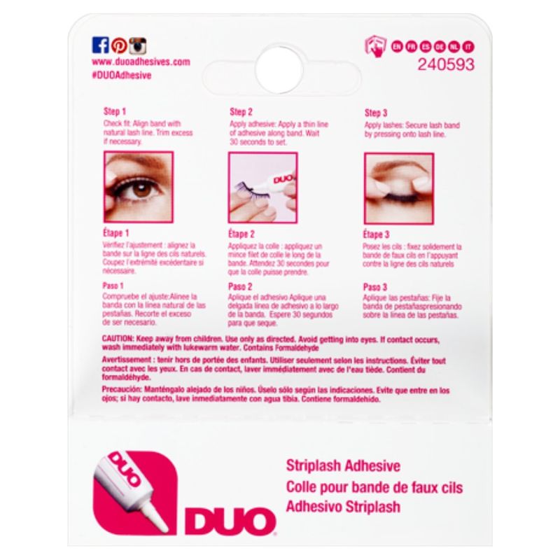 DUO eyelash glue 14g light, back of package