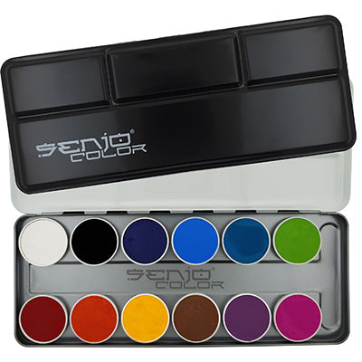 Makeup palette Senjo Color 12 colors for face painting, body painting, children's makeup made of metal
