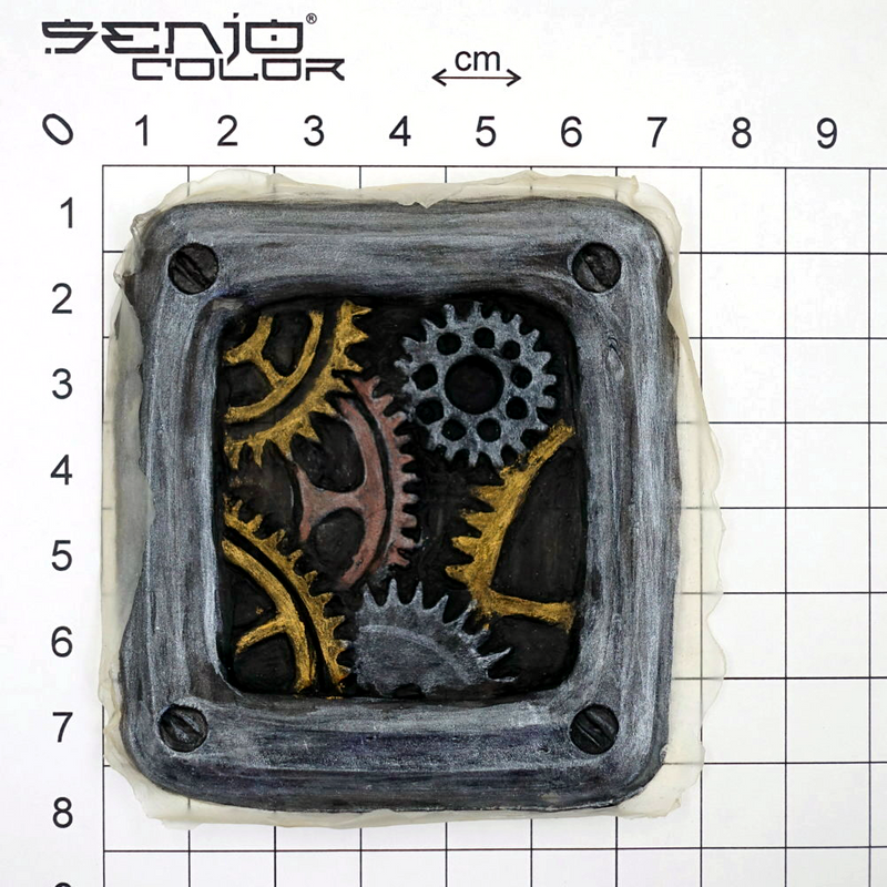 Latex application gear plate painted with dimensions