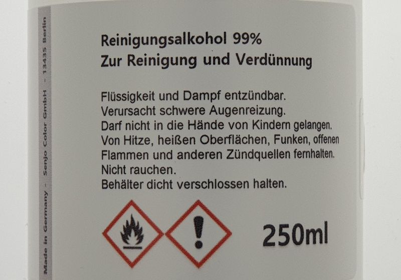 Isopropanol 99,9% 250ml 2 Propanol Cleaning alcohol Isopropyl alcohol -  Theatermakeup.de