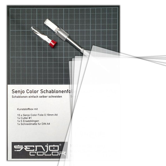 Senjo stencil foil creative set 23tlg.15 foils A4, cutter, blades, cutting mat, plastic box